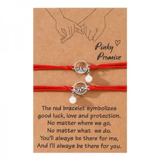 Pinky Promise Red String Bracelet Set for Couples, Alloy Pearl Charm Bracelet Adjustable 16-30cm, Lucky Love Protection Gift for Her Him, Anniversary Valentine's Day