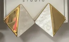 Geometric Diamond Shape Earrings Women, 18K Gold Plated Alloy with Mother of Pearl Texture, French Vintage Square Hoop Earrings