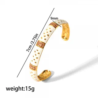 Stainless Steel C-Shape Adjustable Bangle, Pink Rhinestone Enamel Star Bracelet, 18K Gold Plated Hypoallergenic Open Cuff for Women, 7cm/2.75in Gift Jewelry
