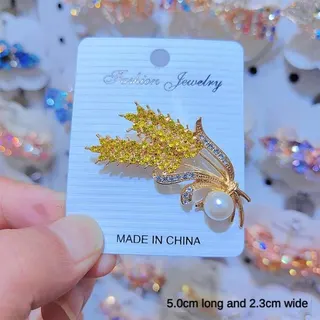 Wheat Ear Brooch for Women, Rhinestone & Pearl Alloy Pin, Vintage French Lapel Brooch & Anti-Slip Collar Pin, 5.0x2.3cm