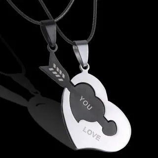 Stainless Steel Love Necklace - Heart Cupid Arrow Pendant with YOU LOVE Engraving, Leather Cord, Hypoallergenic Gift for Her