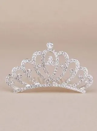 Silver Rhinestone Crown Hair Clip, Princess Tiara Headpiece for Wedding Birthday Party Stage, Hollow Carved Alloy Hair Accessory 8x4cm