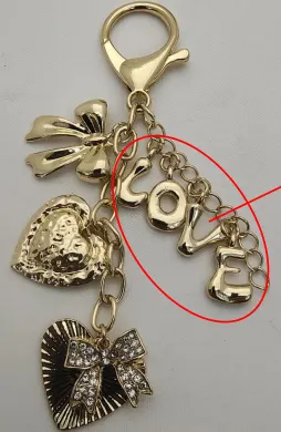 Gold Alloy Keychain with LOVE Letter Heart Bow Charm, Rhinestone Inlaid Cute Bag Pendant, 18K Gold Plated Gift for Women