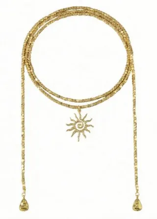 Boho Sun Pendant Long Necklace, 18K Gold Plated Stainless Steel, 150cm Double Strand Tassel Drop with Teardrop Charms, Vintage Statement Jewelry for Women