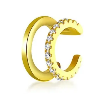 Gold Double C Ear Cuff Earrings - No Piercing Needed, 18K Gold Plated Alloy with Micro-Pavé Cubic Zirconia, Minimalist Letter C Stackable Ear Clip