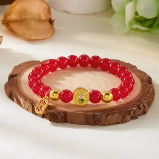 Year of the Snake Lucky Red Bead Bracelet with Gold Snake Charm & Blessing Tag, Adjustable 18cm Alloy Beaded Bracelet for Women, Chinese Zodiac New Year Gift