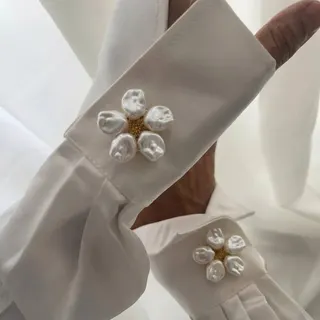 Baroque Pearl Flower Shirt Cufflink Button - Irregular Faux Pearl & Gold Alloy Decorative Cuff Button for Blouse Suit, ~3cm, Wedding & Office Elegant Accessory