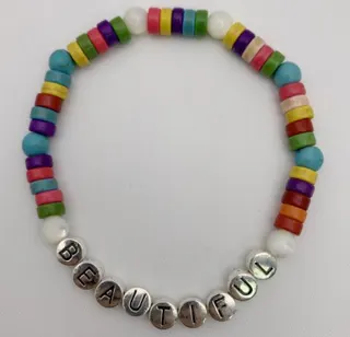 Colorful Glass Bead Bracelet with BEAUTIFUL Letter Charms, Pastel Rainbow Round Beads Elastic String Bracelet for Women Girls