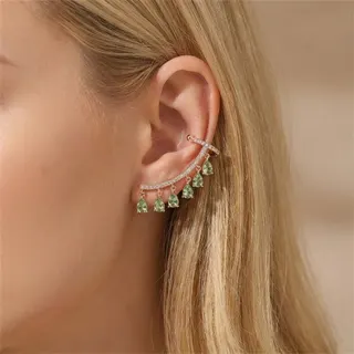 No Puncture Ear Cuff Earrings, Light Pink Zirconia Teardrop Dangle Ear Clips, 18K Gold Plated Copper, Hypoallergenic Bridal Party Jewelry for Women