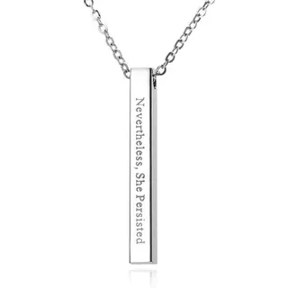 Nevertheless She Persisted Engraved Bar Necklace, Stainless Steel Rectangular Pendant, Customizable Quote Locket Chain 50cm, Minimalist Silver Tone Gift for Women