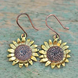 Sunflower Dangle Earrings for Women, Vintage Gold Alloy Petal Hoop Earrings, Bohemian Sunflower Stud Ear Hooks, Pair