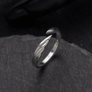 Vintage Angel Wing Open Ring for Women, Silver Alloy Feather Layered Design, Mirror Polished Adjustable Band, Stackable Statement Ring