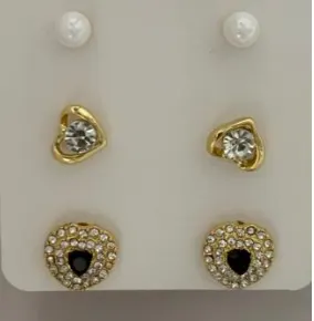 Luxury French Vintage Earrings Set - 18K Gold Plated Alloy with Pearl, Cubic Zirconia & Black Gemstone, Elegant Stud Earrings for Wedding & Daily Wear