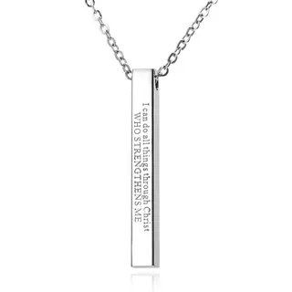 Stainless Steel Engraved Bar Necklace, Customizable Christian Verse Pendant, Minimalist Long Rectangle Chain 50cm, Hypoallergenic Polished Gift Jewelry