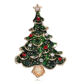Christmas Tree Brooch Women, Rhinestone Enamel Holiday Pin, Gold-Plated Alloy Festive Jewelry Gift, 4.5x3cm