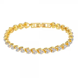 18K Gold Plated Heart Shaped Cubic Zirconia Bracelet - Full Pave Crystal Tennis Chain, 19.5cm, for Women Wedding Party Gift