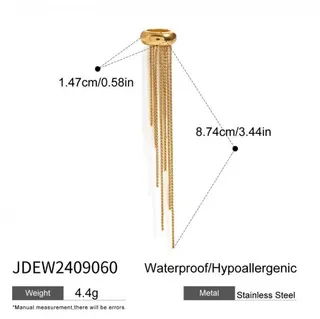 Stainless Steel Tassel Ear Cuff, No-Piercing Ear Clip, Long Dangling Hypoallergenic Earrings, Silver Steel Color, Lightweight Face-Slimming Jewelry for Women