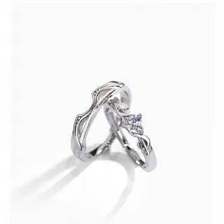 Cupid's Arrow Couple Rings - Adjustable Open Band, Silver Plated Copper with Micro-set Zircon, Wave Line Design, Pair Set