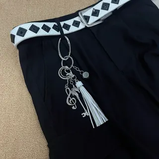 Y2K Sweet-Cool Bag Charm Alloy Music Note & Dice Tassel Keychain Belt Pendant Silver 10cm