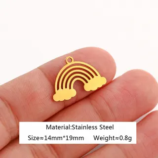 Stainless Steel Rainbow Cloud Pendant Necklace, Gold Plated Hollow Cute Charm, 304 Steel Anti-Tarnish Hypoallergenic, 14x19mm Adjustable Chain