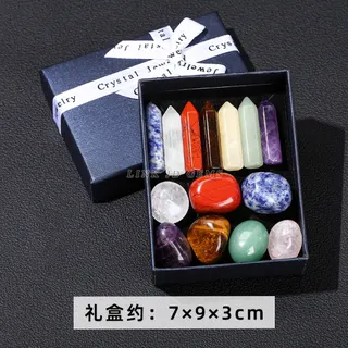 Natural Rainbow Crystal Point & Tumbled Stone Gift Set - 12pcs Hexagonal Single Point & Polished Stones, Healing Energy Meditation Decor, Premium Blue Gift Box