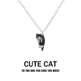 Cute Calico Cat Necklace, Dipped Oil Enamel Pendant on Silver Alloy Chain, 60cm Adjustable, Kawaii Cartoon Gift for Her