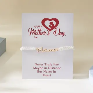 Mother's Day Bracelet for Mom, Red Braided Cord with White Gold Plated 'Mama' Charm, Adjustable 16-30cm, Gift Card Packaging