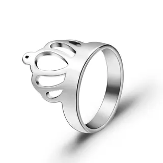 Crown Stainless Steel Ring for Women, Openwork Wide Statement Finger Ring, Tarnish-Free Polished Titanium Steel, Y2K Gothic Court Style Jewelry, Size 5 Silver