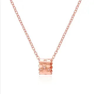 Rose Gold Honeycomb Zircon Pendant Necklace - Geometric Micro-Paved Clavicle Chain, Adjustable 40+5cm, Elegant Minimalist Jewelry for Women