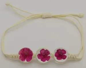 Boho Floral Beaded Bracelet for Women - Adjustable Woven Cord with Resin Pressed Flower Charms, Vintage Nature Style Gift