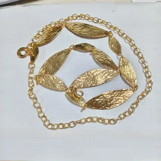 Gold Leaf Waist Chain for Women - Hammered Alloy Boho Belt Chain, Vintage Leaf-Shape Body Jewelry, Approx 120cm Beach Party Accessory