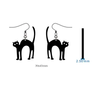 Acrylic Cat Earrings Black Cute Animal Dangle Earrings Lightweight Hypoallergenic 30x45mm Women Jewelry