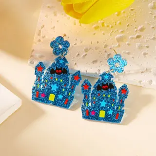 Halloween Ghost Acrylic Earrings - Cute Cartoon Witch Hat Dangle Earrings with Glitter, Fun Holiday Party Jewelry (Pair)