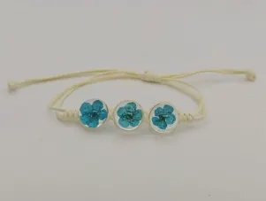 Boho Floral Beaded Bracelet for Women, Adjustable Woven Cord with Blue Resin Flower Charms, Sweet Minimalist Handmade Jewelry Gift