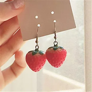 Strawberry Dangle Earrings - Realistic 3D Resin Fruit Drop Earrings for Women, Cute Sweet Girl Style Hook Earrings, Lightweight Alloy & Resin Jewelry Gift