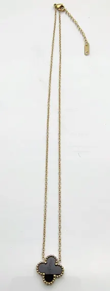 Stainless Steel Four Leaf Clover Necklace Women 18K Gold Plated Black Enamel Pendant Choker Chain Hypoallergenic