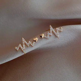 ECG EKG Heartbeat Stud Earrings, S925 Silver Post Rhinestone Pulse Wave Ear Studs, Hypoallergenic Minimalist Geometric Ear Jewelry for Women, Gold 1.6x1.1cm (Pair)