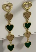 French Vintage Heart Drop Earrings, Coffee Green Rhinestone Long Dangle Earrings, 18K Gold Plated Alloy Chain Heart Ear Jewelry for Women