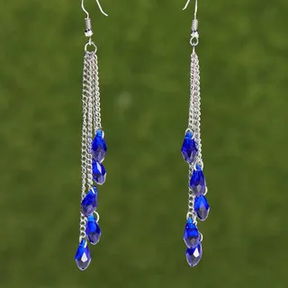 AB Crystal Tassel Drop Earrings for Women, Long Rhinestone Dangle Hoop Earrings, Silver Alloy & Rainbow Crystal, Bridal Bridesmaid Party Jewelry