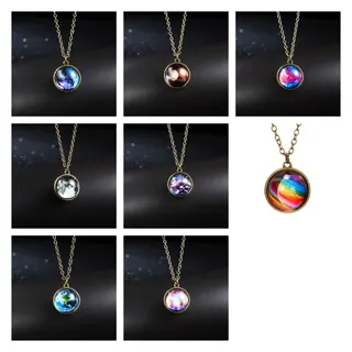 Custom Resin Galaxy Rainbow Pendant Necklace, 18K Gold Plated Alloy Circle Charm, Personalized Dreamy Gift for Women