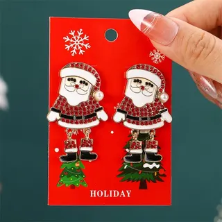 Christmas Tree Dangle Earrings - Faux Fur & Alloy Holiday Earrings with Gold Bell & Beads, Festive Party Jewelry Gift for Women