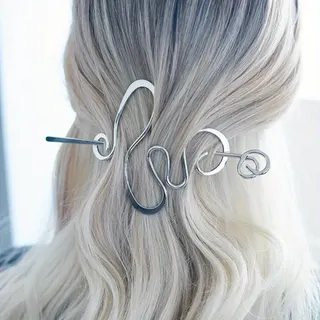 Sculptural Hair Pin - Irregular Curved Wrap Hair Stick, Silver Alloy Polished, Large Statement Hair Clip for Long Wavy Hair, Minimalist Artistic Hair Accessory