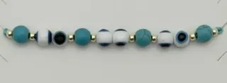 Bohemian Evil Eye Beaded Bracelet - Teal White Black Round Charm Bracelet with Gold Spacer Beads, Retro Protective Talisman Jewelry for Women