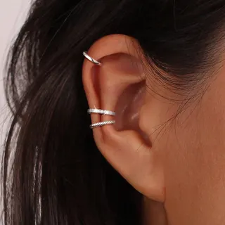 Zircon Ear Cuff Set, No Piercing Ear Clips, Silver Twisted Texture Helix Hoop, Minimalist Luxury Women's Earrings, Alloy Copper + Zircon 1cm