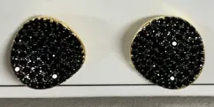 Luxury Paved Round Stud Earrings Black Gold Alloy Micro-Set Crystal Hoop Ear Studs for Women