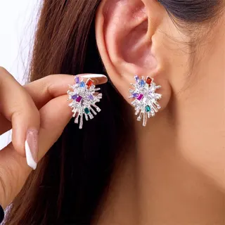 Firework Crystal Stud Earrings for Women - Luxury Radiant Starburst Design, Rhinestone Inlaid Alloy, Hypoallergenic & Tarnish-Free, Pair