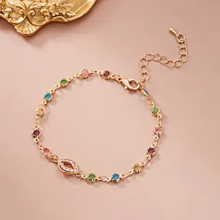 Colorful Glass Crystal Bracelet for Women, Rose Gold Macaron Beaded Marquise Pavé Link Bracelet with 19+5cm Adjustable Extension Chain, Sweet French Light Luxury Jewelry Gift