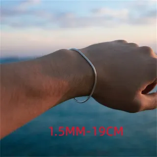 Stainless Steel Snake Chain Bracelet, Silver Minimalist Thin Bangle 1.5mm x 19cm, Hypoallergenic Tarnish-Free Titanium Steel, Unisex Couple Jewelry