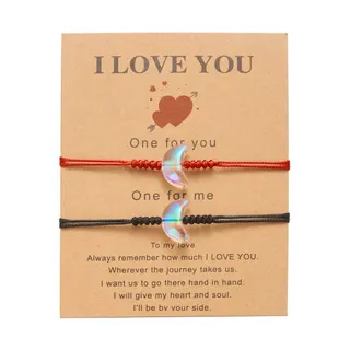 Handwoven Braided Bracelet with Heart & Star Beads, Adjustable 16-26cm Couple Bracelet Set, Red & Black String Wristband Gift for Valentine's Day