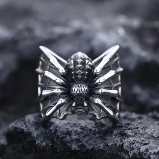 Gothic Spider Ring, Punk 3D Spider Statement Ring, Adjustable Open Band, Silver Plated Alloy, Halloween Costume Jewelry for Men & Women